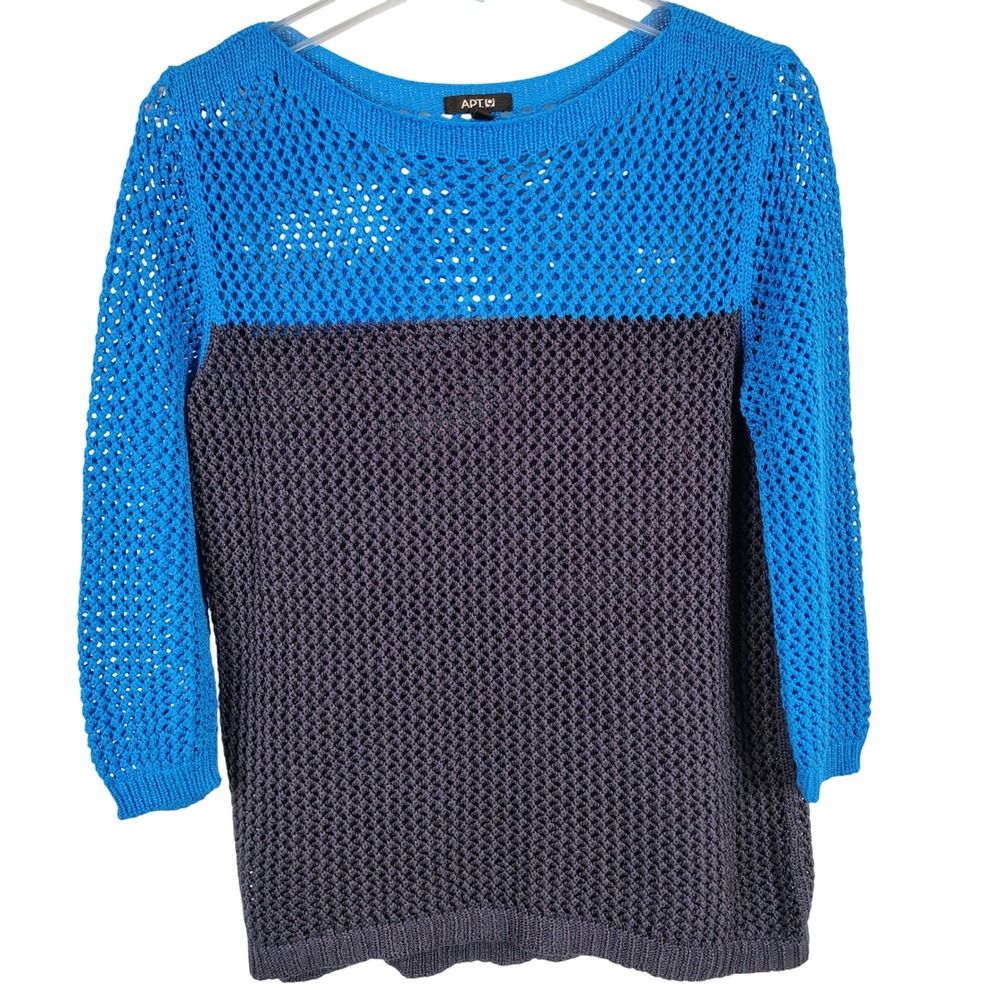 Apt 9 Womens SZ M Colorblock Open Knit Mesh Sweater Blue Grey Gorpcore Boho